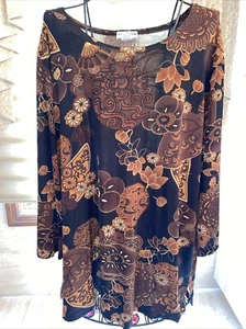 Notations Woman Brown Print Stretch Blouse Size 2X With 3/4 Sleeves - Picture 1 of 10