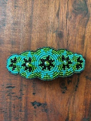 Hand-Beaded Barrette in Concentric Circles with Stars Lime 30144 - Image 1 of 3
