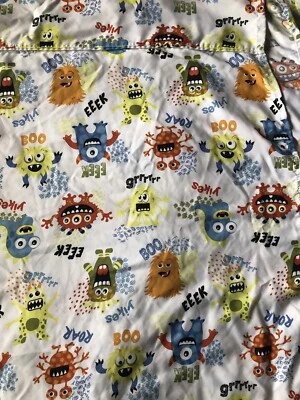 Living Quarters Bright Colorful Monsters Twin Flat Sheet Kids Bedding LQ - Image 1 of 4