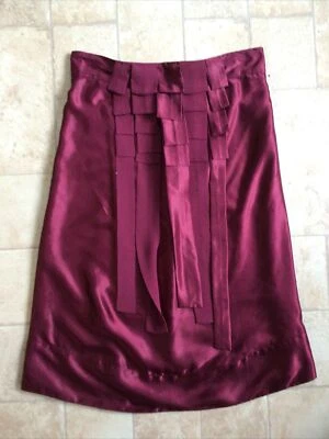 FRENCH CONNECTION BURGUNDY 100% SILK LINED PLEAT DETAIL FLARE SKIRT SIZE 10EXCON - Image 1 of 4