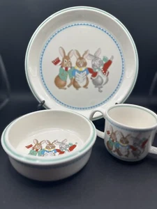 Mikasa DO-RE-MI Childs Plate Cup Bowl Set Singing Rabbits 3 Pieces Easter Xmas - Picture 1 of 8
