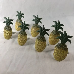 Vintage Metall und Emaille Ananas Serviettenringe 7er Set grün gelb und weiß - Bild 1 von 5