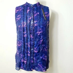Blusa T. Tahari Azul Emerson Estampado Floral Talla Pequeña Nueva con Etiquetas - Imagen 1 de 7