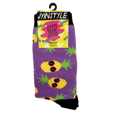 Oooh Yeah Purple Pineapple Dude Womens Crew Socks OSFM Size 9-11 Gift Her - Image 1 of 4