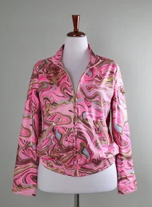 JAMIE SADOCK NWT $149 Stretch Marbled Print Lined Bomber Jacket Top Size Large - Picture 1 of 6