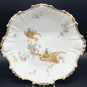 c.1891 LS&S Lazarus Sons Limoges 10-3/8" Servierschale viktorianische Mädchen RAND CHIPS - Bild 1 von 17