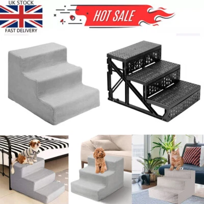 Dog Stairs Pet 3 Steps For Bed Sofa Cats Ladder Ramp With Removable Cover - Image 1 of 4