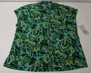 Worthington Top Women's 1X Green Floral Trina Tropical Sleeveless - Picture 1 of 5