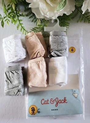 Cat & Jack Girls' Bikinis Panties 6 Pack Size 6 (42-54lbs.) Gray Beige And White - Image 1 of 4