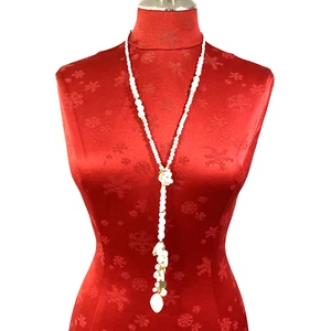 Collar Chico’s Lariat Cristales Blancos y Borlas Cuentas Tono Dorado - Imagen 1 de 8