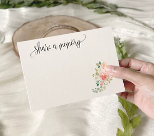 Share a Memory Cards, Modern Guestbook Alternative Pack of 25 Peach Peony Design - Picture 1 of 2