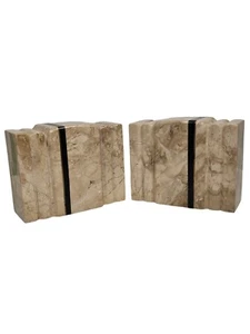 Vintage Art Deco Inlay Heavy Marble Bookends by Renoir MCM 6½" x 5¼" x 2¾" - Picture 1 of 13