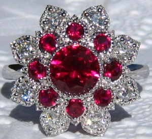 4.5ct Natural Ruby Diamond Flower Cocktail Engagement Ring 14k SOLID White Gold - Picture 1 of 19