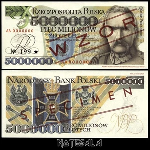 POLAND 5000000 5 MILLION 1995 REPLIKA OFFICIAL PREFIX AA SPECIMEN 199 *RARE* - Picture 1 of 1