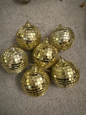 Gold  Christmas Tree Baubles Set Of 6 Hand Crafted Mosaic - Image 1 of 4