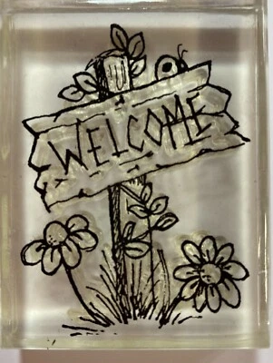 Welcome Sign on Post Mounted Photopolymer Stamp Acrylic Block included - Image 1 of 3