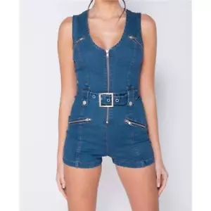 Damen Jeans Hotpants Overall mit Zipper und Gürtel Dunkelblau #OV506 - Bild 1 von 36