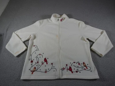 Vintage Fleece Jacket Womens Large White Cardinal Embroidery Winter Grandma - Image 1 of 4