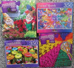 Puzzlebug Puzzles 350 Pieces Lot of 4 CraZArt Cardinal Flags Cacti Gnome Garden - Picture 1 of 2