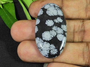 23X42X05MM Naural Snowflake Obsidian Oval Cabochon Loose Gemstone 46Cts. - Imagen 1 de 7