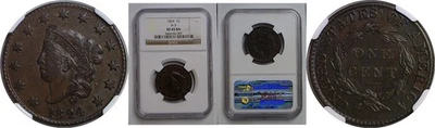 1824 Large Cent   NGC XF-45 - Image 1 of 3