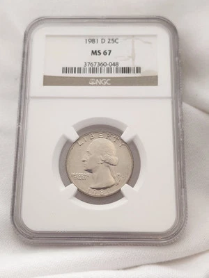 1981 D Washington Quarter NGC MS 67  PCGS - Image 1 of 2