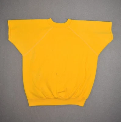 Vintage Blank Sweatshirt Mens Medium Yellow 80s Raglan Short Sleeve Crewneck - Image 1 of 4