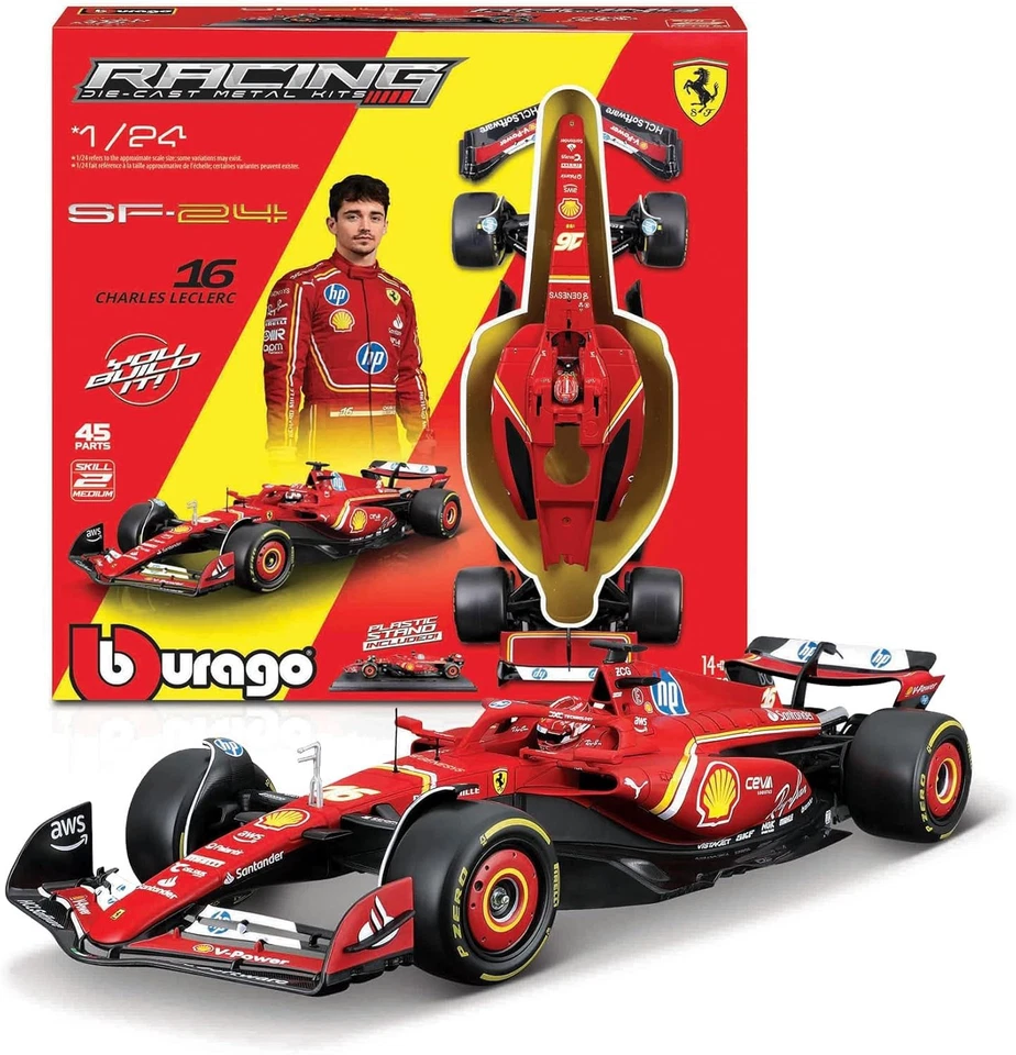 FERRARI SF-24 Formula 1 KIT di MONTAGGIO 44 PZ LECLERC 16 - 1/24 23cm Bburago