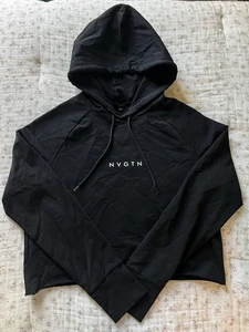 NVGTN Cropped Hooded Shirt Womens Large Black Long Sleeve Workout Gear - Picture 1 of 5
