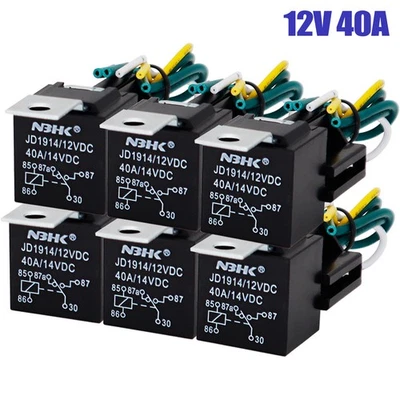 5Pin Automotive Relay 12V 40A 6PCS 16AWG For Car With Harness Socket Set Switch Foto 1 de 4
