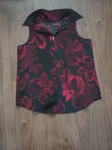 Next Size 14 Sleeveless Blouse Summer Floral Red Zip Neck - Picture 1 of 1