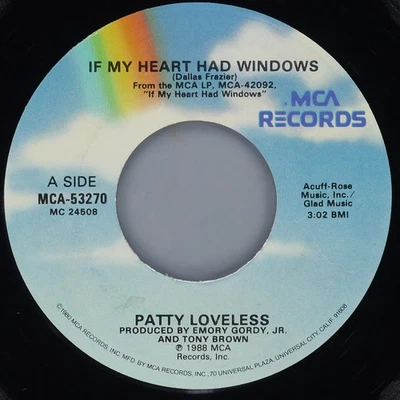PATTY LOVELESS If My Heart Had Windows MCA MCA-53270 VG+ 45 1988 Country 7" Folk Foto 1 de 4