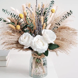 Faux Flower Arrangement with Vase, Center Pieces Decoration for Table, Pampas Gr - Picture 1 of 12