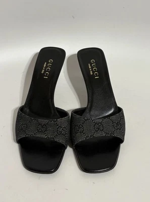 Sandalias de tacón vintage Gucci por Tom Ford BLK Denim Kitten 36 hechas en Italia Foto 1 de 4