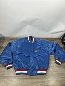 RARE LT BLUE Vintage 80s USA Olympic Satin Bomber Jacket Men Lg Embroidered - Picture 1 of 16