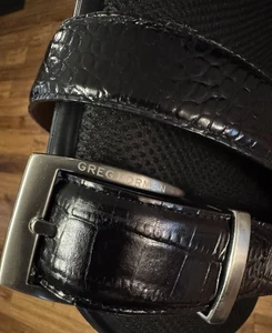GREG NORMAN Krokodilleder Gürtel schwarz elegant/Golf GNL009 silberne Schnalle Größe 42 - Bild 1 von 11