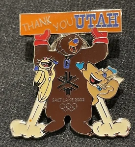 2002 Salt Lake City Utah Olympics Pin Thank You Utah Mascots Coal Copper Powder - Picture 1 of 2
