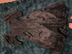 Vintage Scott Mcclintock Size 8 Black Lace Glitter Floral Gown Puff Sleeve - Picture 1 of 10