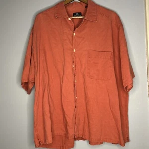 Vintage Structure Button Down Shirt Mens Size L Orange Linen Blend Short Sleeve - Picture 1 of 6
