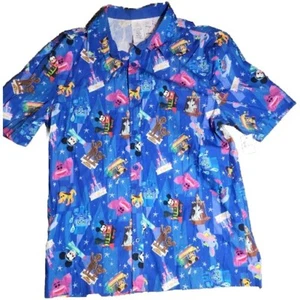 DISNEY JOEY CHOU MAGIC KINGDOM MEN CAMP BUTTON FRONT SHIRT BLUE. M - Picture 1 of 4