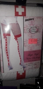 Adult Ladies Thigh High Nurses Stockings with Red Bows Fancy Dress - Picture 1 of 1