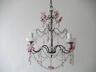 ~French Pink Amethyst Crystal Flowers Murano Glass Chandelier circa 1920~
