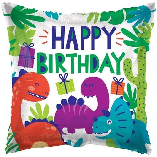 Happy Birthday Friendly Dinosaurs 18" Eco Foil Balloon Birthday Party Balloon - Image 1 of 1