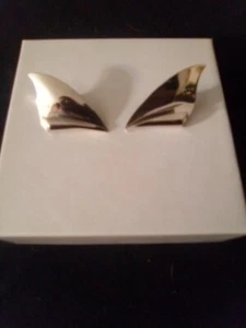 Vintage Christian Dior Sterling Silver Folded Triangle Fan Stud Earrings Germany - Picture 1 of 12