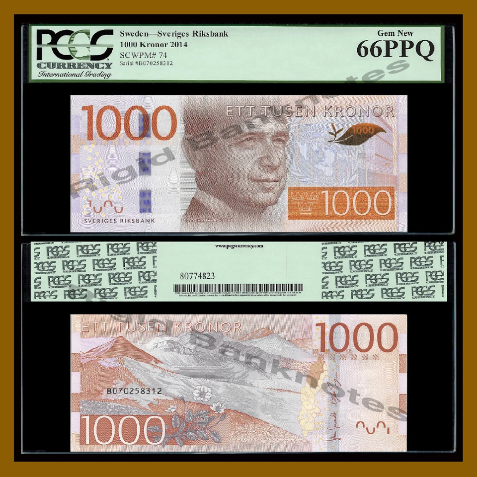 Suécia 1000 coroas, 2014 P-74 PCGS 66 PPQ - Imagem 1 de 1