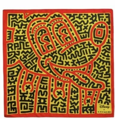 Coach x Disney x Keith Haring Mickey Mouse Red & Yellow Silk Scarf 💕💖 - Image 1 of 2