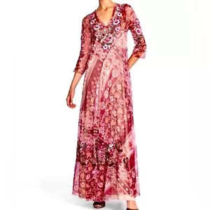 Johnny Was NWT Cardinal Mesh Dress Slip Floral Embroidered Sheer Red Size M/L - Picture 1 of 16