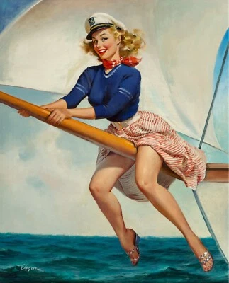 NEW Gil Elvgren Sailor Girl Pin Up Girl Poster Art Print Canvas Free Shipping AU - Image 1 of 4