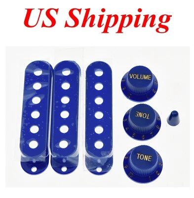 ST Knobs Blue w/ Gold Number,ST Single Coil Pickup Covers and 5 Way Switch Tip - Image 1 of 3