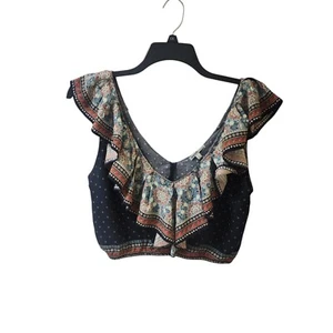 Charlotte Russe Navy Blue Red Paisley Boho Peasant Crop Top Medium Off Shoulder - Picture 1 of 6